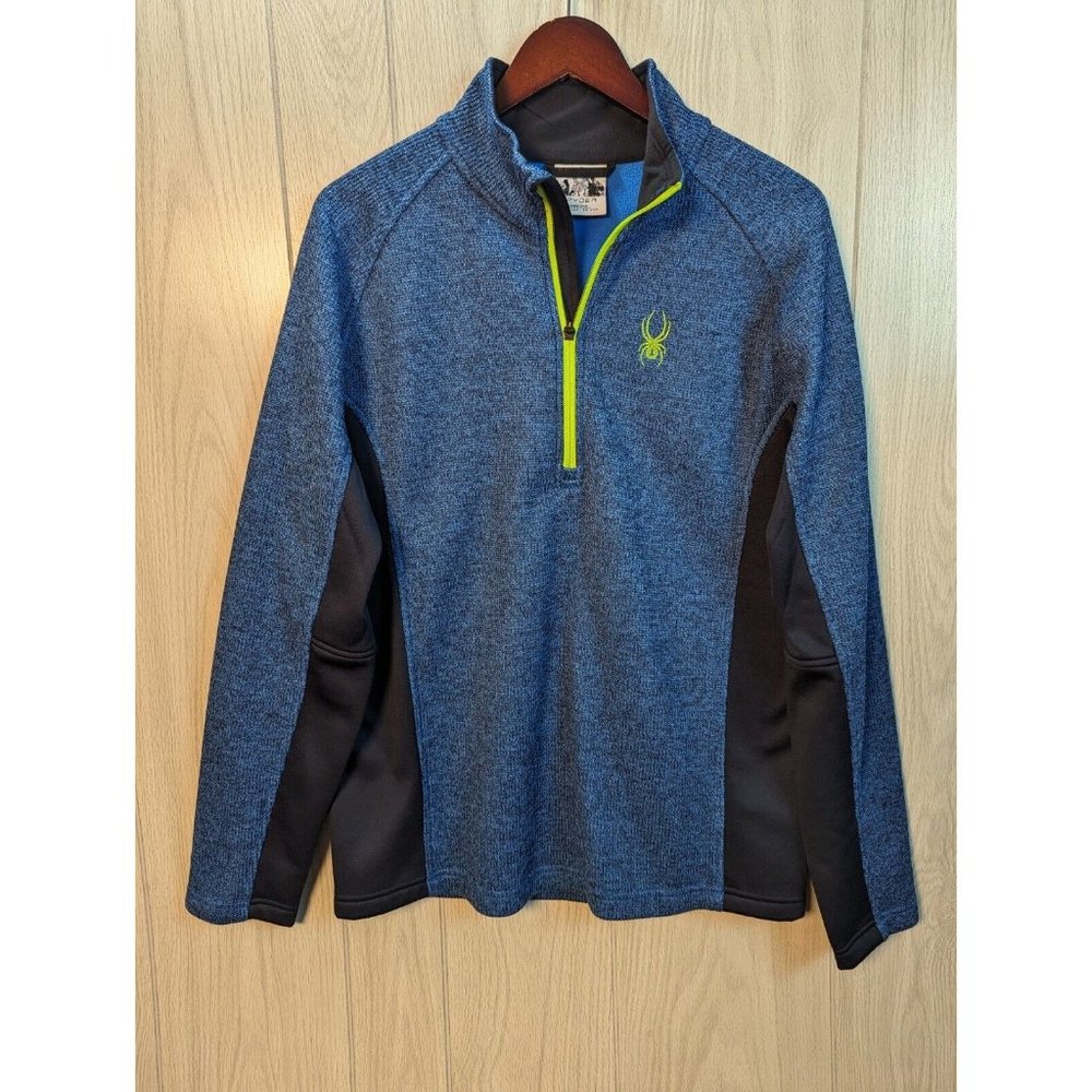 SPYDER Sweater Mens Large Blue Green Constant Knit Quarter Zip Pullover Outdoor